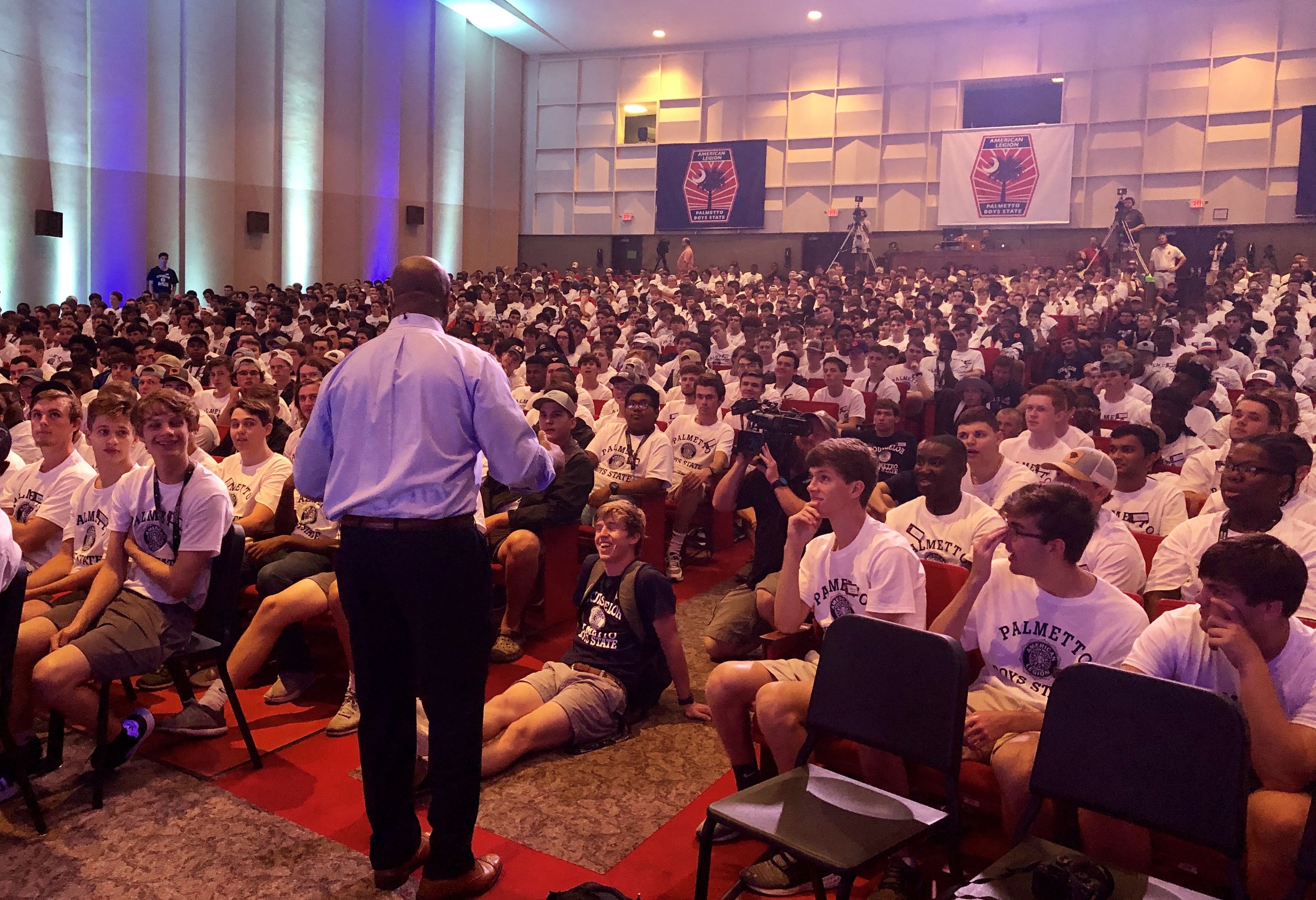 Sen. Tim Scott discussing the importance of leadership with the young men during Boys State.