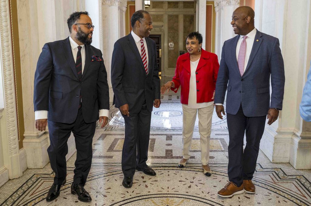 Senator Scott speaks at the Juneteenth event with Sec Ben Carson and Carla Hayden, Librarian of LOC, in Washington, DC on June 18, 2024. (Official U.S. Senate photo by Renee Bouchard)