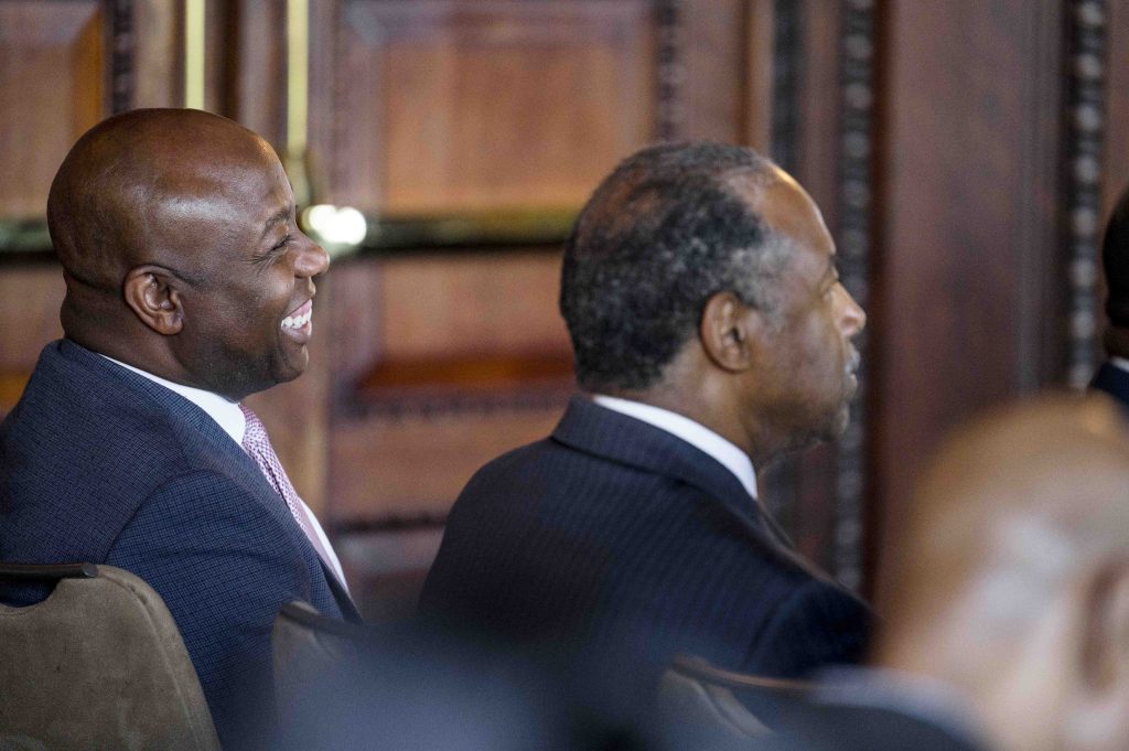 Senator Scott speaks at the Juneteenth event with Sec Ben Carson and Carla Hayden, Librarian of LOC, in Washington, DC on June 18, 2024. (Official U.S. Senate photo by Renee Bouchard)